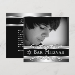 Convites Bar Mitzvah Preto Prata Metal masculino 2