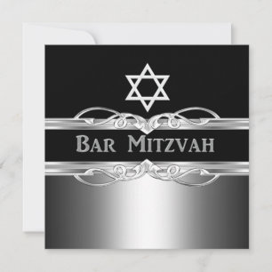 Convites Bar Mitzvah Preto Prata Metal Menino 2