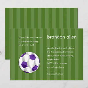 Convites Bar Mitzvah Purple e bola branca de futebol