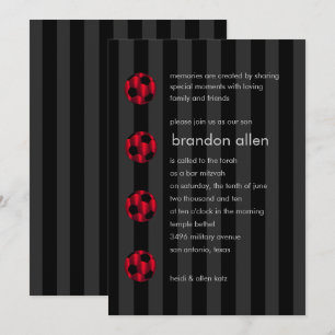 Convites Bar Mitzvah Red e Black Soccer Ball