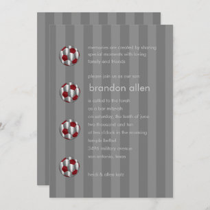 Convites Bar Mitzvah Red e Silver Soccer Ball