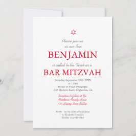 Convites Bar Mitzvah Red Pattern Star de David Judeu