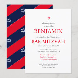 Convites Bar Mitzvah Red Pattern Star de David Judeu
