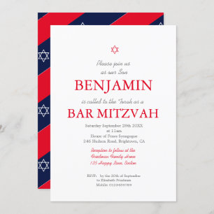 Convites Bar Mitzvah Red Pattern Star de David Judeu