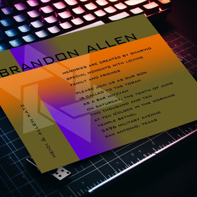 Convites Bar Mitzvah Roxo e Laranja em Qualquer Cor (Criador carregado)