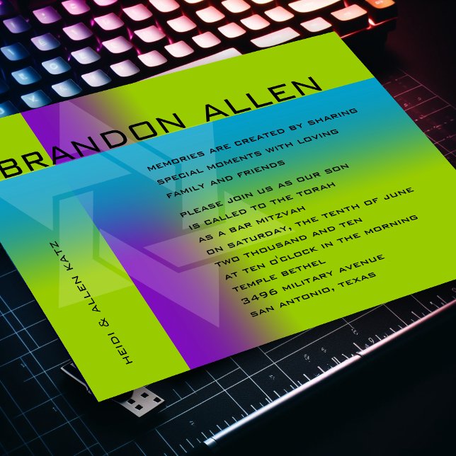 Convites Bar Mitzvah Roxo e Turquesa em Qualquer Cor (Criador carregado)