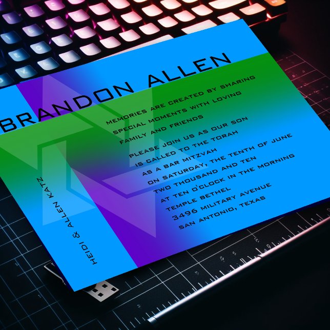 Convites Bar Mitzvah Roxo e Verde em Qualquer Cor (Criador carregado)