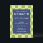 Convites Bar Mitzvah RSVP do Quadro de Verificação Verde Az<br><div class="desc">Bar Mitzvah do Quadro de Verificação Azul e Verde Moderno Convite com detalhes de RSVP</div>