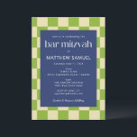 Convites Bar Mitzvah RSVP do Quadro de Verificação Verde Az<br><div class="desc">Bar Mitzvah do Quadro de Verificação Azul e Verde Moderno Convite com detalhes de RSVP</div>