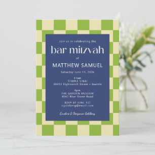 Convites Bar Mitzvah RSVP do Quadro de Verificação Verde Az