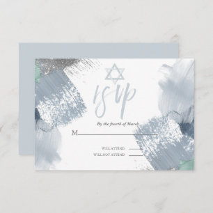 Convites Bar Mitzvah RSVP Dusty Blue Chic Brushstrokes