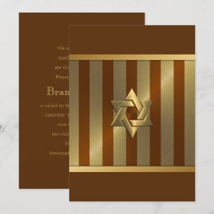 Convites Bar Mitzvah Rust Dourada Stripe Star de David