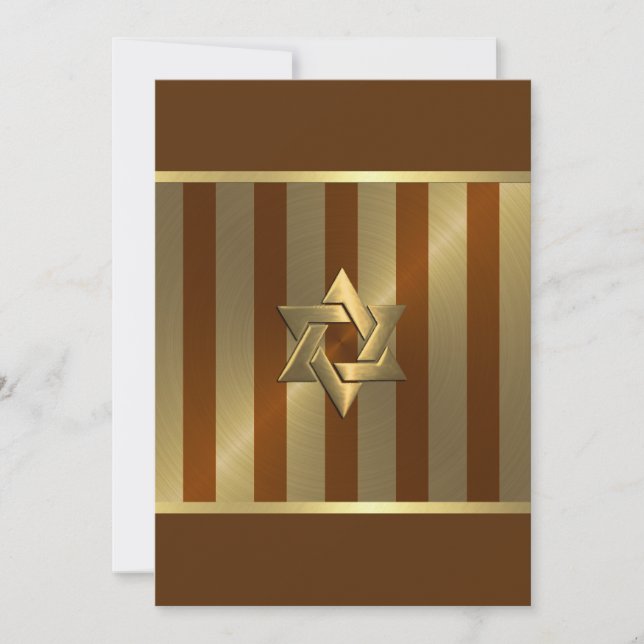 Convites Bar Mitzvah Rust Dourada Stripe Star de David (Frente)
