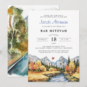 Convites Bar Mitzvah Rústico de Outono na Montanha
