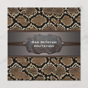 Convites Bar Mitzvah Rústico Marrom e Preto de Pele de Cobr