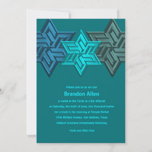 Convites Bar Mitzvah Shades of Teal, Estrela de David