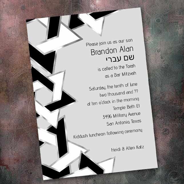 Convites Bar Mitzvah Silver Black White Star de David (Criador carregado)