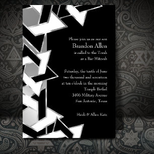 Convites Bar Mitzvah Silver Black White Star de David