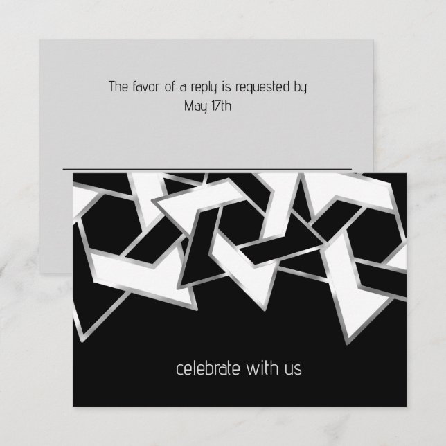 Convites Bar Mitzvah Silver Black White Star de David (Frente/Verso)