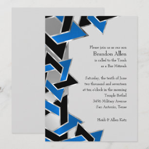 Convites Bar Mitzvah Silver Blue Black Star