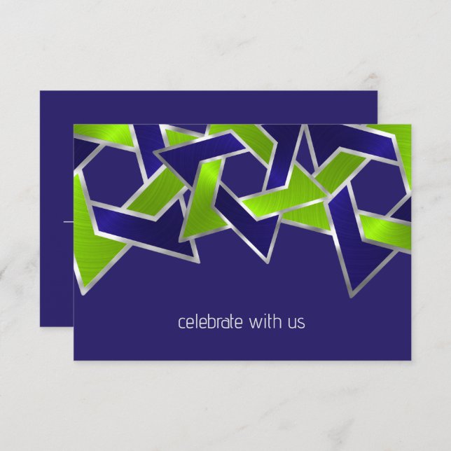 Convites Bar Mitzvah Silver Blue Verde limão Star de David (Frente/Verso)