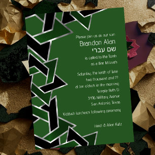 Convites Bar Mitzvah Silver Estrela Negra Verde de David