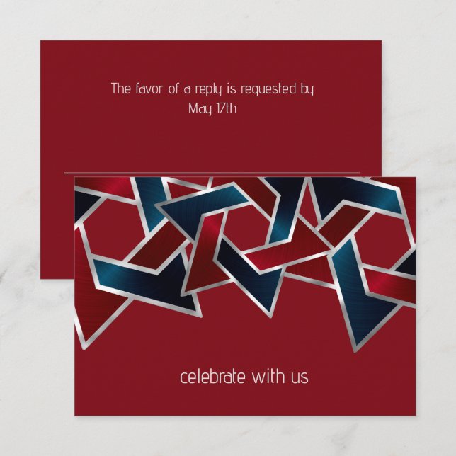 Convites Bar Mitzvah Silver Marinho Estrela Vermelha Azul d (Frente/Verso)