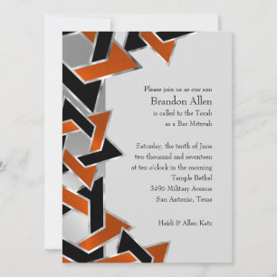 Convites Bar Mitzvah Silver Orange Black Star