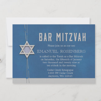 Convites Bar Mitzvah Silver Star Miçangas azuis