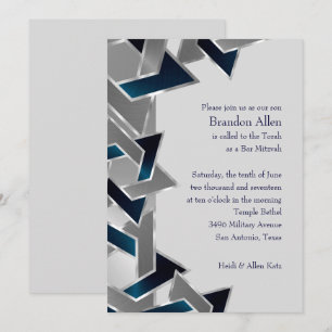 Convites Bar Mitzvah Silver Teal Blue Cinza Estrela de Davi