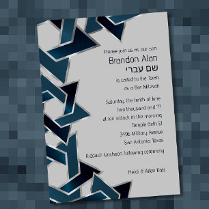 Convites Bar Mitzvah Silver Teal Marinho Estrela Azul de Da