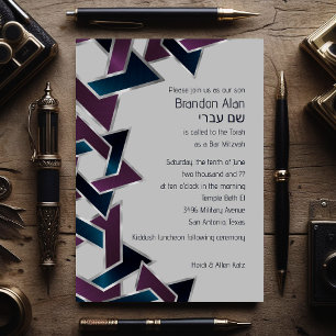 Convites Bar Mitzvah Silver Teal Purple Star de David