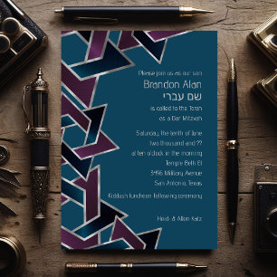 Convites Bar Mitzvah Silver Teal Purple Star de David