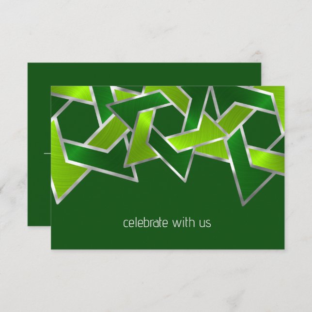 Convites Bar Mitzvah Silver Verde limão Star de David (Frente/Verso)