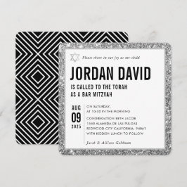 Convites BAR MITZVAH - simples brilho moderno da prata de t