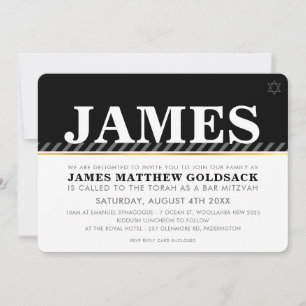 Convites BAR MITZVAH SIMPLES estrela judaica moderna preto 