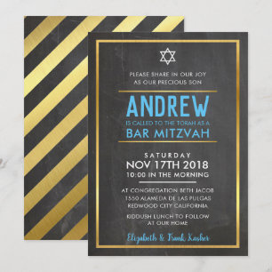 Convites BAR MITZVAH smart bold tipo dourado quadro negro a