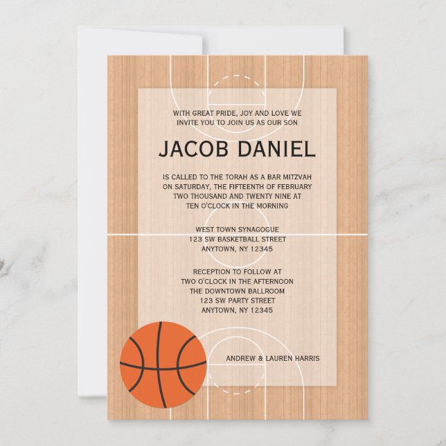 Convites Bar Mitzvah Temático de Basquetebol (Frente)