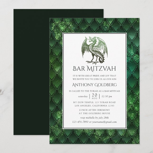Convites Bar Mitzvah temático de dragão (Frente/Verso)
