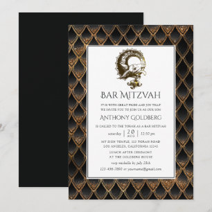 Convites Bar Mitzvah temático Dragão Preto e Dourado