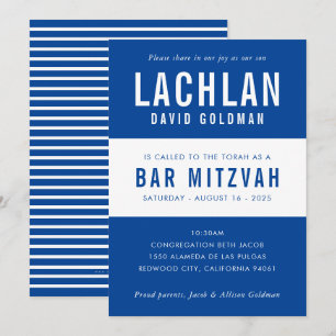 Convites BAR MITZVAH típico mínimo moderno branco azul