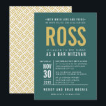 Convites BAR MITZVAH tipo bloco moderno para o ouro verde<br><div class="desc">por kat massard >> WWW.SIMPLYSWEETPAPERIE.COM <<< - - - - - - - - - - - CONTATE ME para ajudar a equilibrar seu tipo perfeitamente Adore o design, mas gostaria de ver algumas mudanças - outro esquema de cores, produto, adicionar uma foto ou adaptado para uma ocasião diferente -...</div>