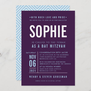 Convites BAR MITZVAH tipo de bloco moderno bergplante azul