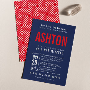 Convites BAR MITZVAH tipo de bloco ousado moderno marinho v