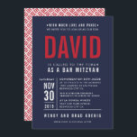 Convites BAR MITZVAH tipo de bloco ousado moderno marinho v<br><div class="desc">por kat massard >> WWW.SIMPLYSWEETPAPERIE.COM <<< - - - - - - - - - - - CONTATE ME para ajudar a equilibrar seu tipo perfeitamente Adore o design, mas gostaria de ver algumas mudanças - outro esquema de cores, produto, adicionar uma foto ou adaptado para uma ocasião diferente -...</div>