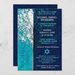 Convites Bar Mitzvah Tree of Life com Estrelas