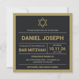 Convites Bar Mitzvah, um negro de estrela judia, enquadrou