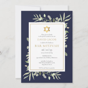 Convites Bar Mitzvah Verde Água Azul-Marinho