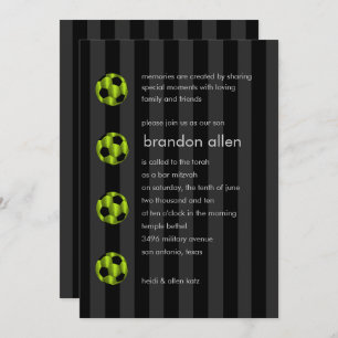 Convites Bar Mitzvah Verde limão e bola de futebol preto