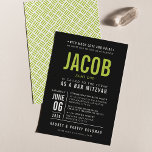 Convites BAR MITZVAH verde limão preto de tipo negro modern<br><div class="desc">por kat massard >> WWW.SIMPLYSWEETPAPERIE.COM <<< - - - - - - - - - - - CONTATE ME para ajudar a equilibrar seu tipo perfeitamente Adore o design, mas gostaria de ver algumas mudanças - outro esquema de cores, produto, adicionar uma foto ou adaptado para uma ocasião diferente -...</div>